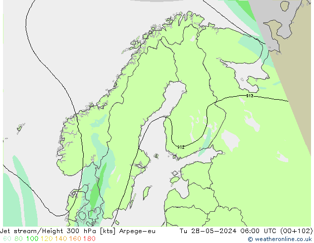 Jet stream/Height 300 hPa Arpege-eu Tu 28.05.2024 06 UTC