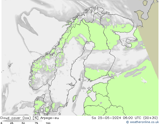 Bewolking (Laag) Arpege-eu za 25.05.2024 06 UTC