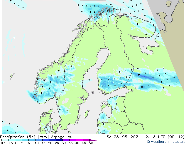 Precipitation (6h) Arpege-eu So 25.05.2024 18 UTC