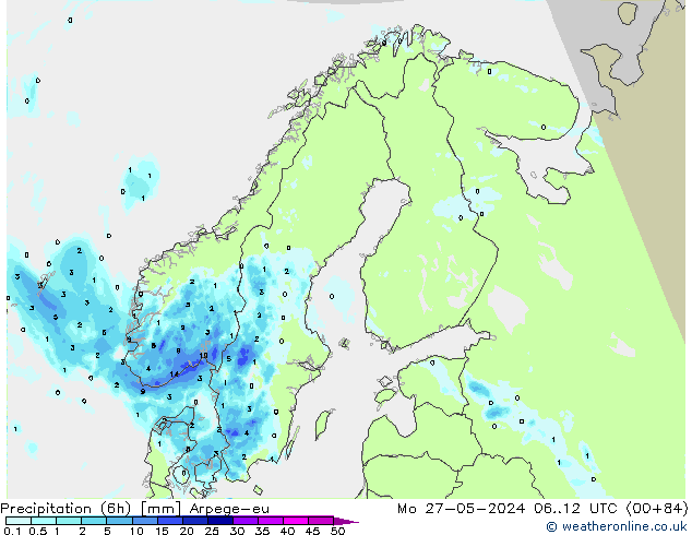 Precipitation (6h) Arpege-eu Po 27.05.2024 12 UTC