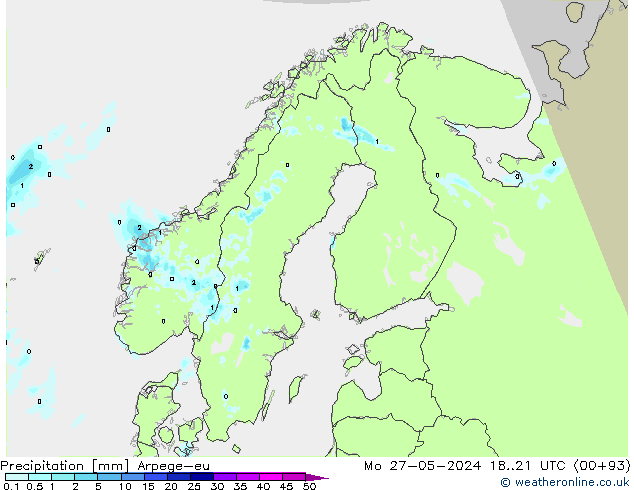 Precipitazione Arpege-eu lun 27.05.2024 21 UTC