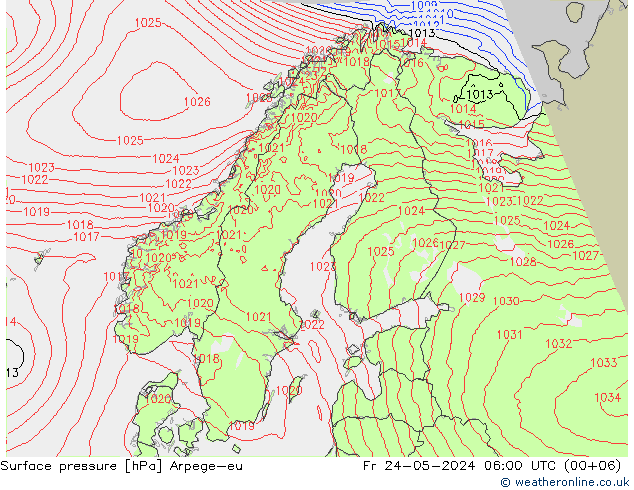 地面气压 Arpege-eu 星期五 24.05.2024 06 UTC