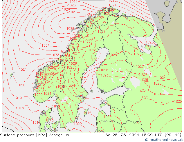 Atmosférický tlak Arpege-eu So 25.05.2024 18 UTC