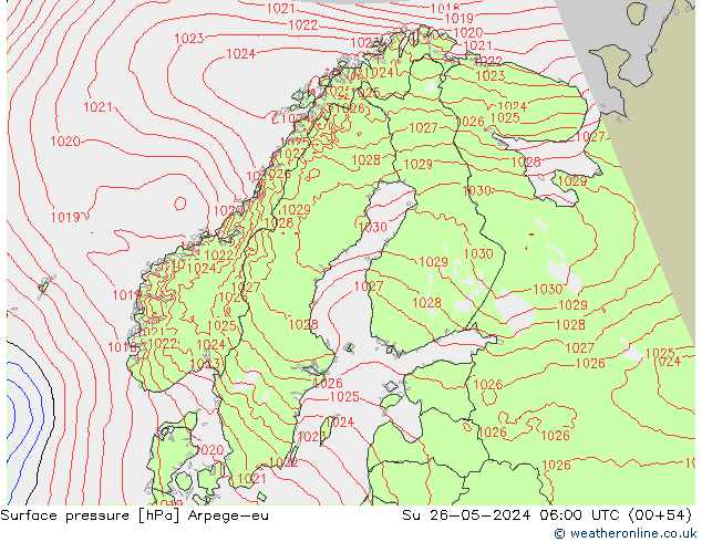 Surface pressure Arpege-eu Su 26.05.2024 06 UTC