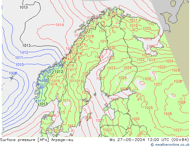 Atmosférický tlak Arpege-eu Po 27.05.2024 12 UTC