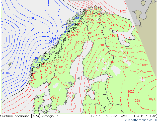 Atmosférický tlak Arpege-eu Út 28.05.2024 06 UTC