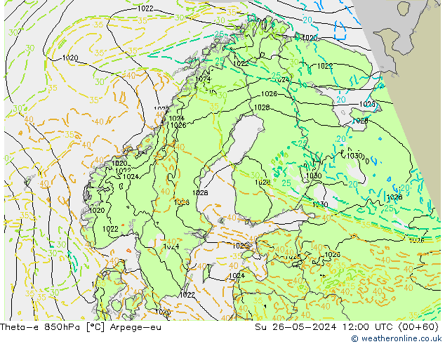 Theta-e 850hPa Arpege-eu  26.05.2024 12 UTC