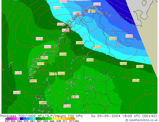 Thck 700-1000 hPa Arpege-eu So 25.05.2024 18 UTC