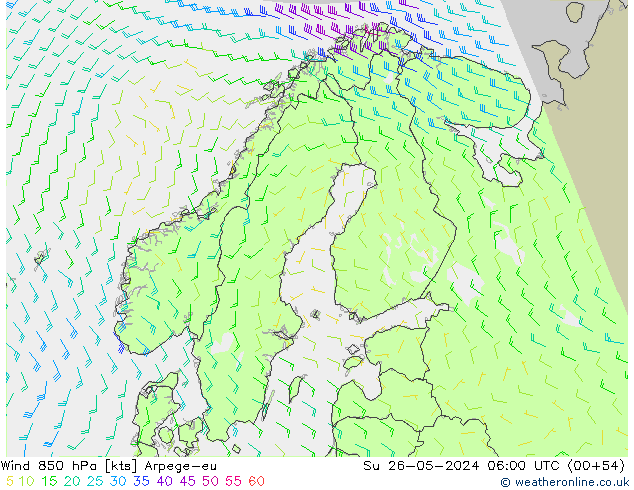 Vento 850 hPa Arpege-eu Dom 26.05.2024 06 UTC