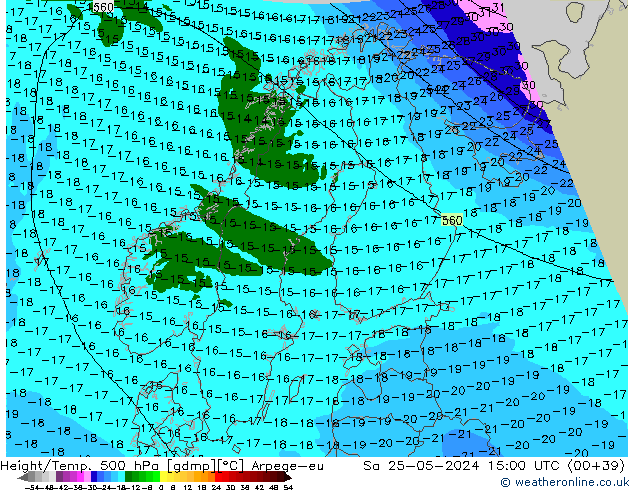 Hoogte/Temp. 500 hPa Arpege-eu za 25.05.2024 15 UTC