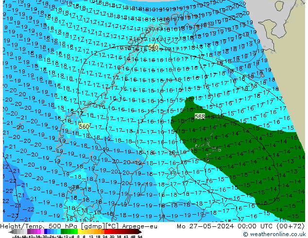 Géop./Temp. 500 hPa Arpege-eu lun 27.05.2024 00 UTC