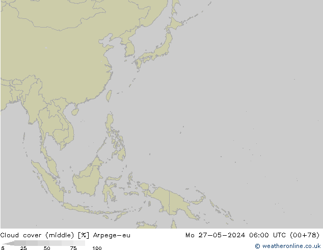 Cloud cover (middle) Arpege-eu Mo 27.05.2024 06 UTC