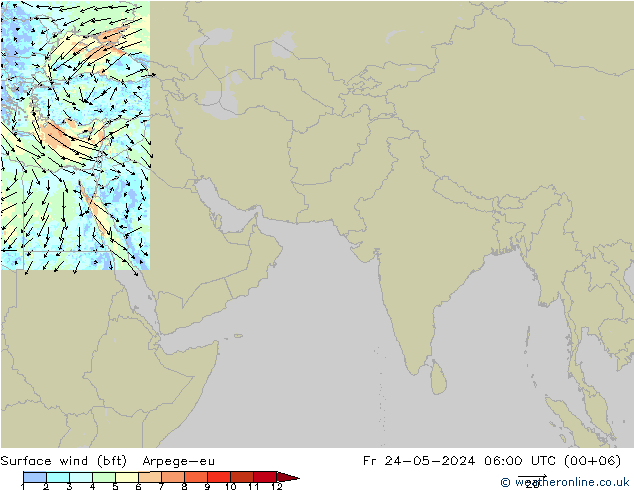 �N 10 米 (bft) Arpege-eu 星期五 24.05.2024 06 UTC