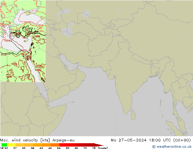 Max. wind velocity Arpege-eu Mo 27.05.2024 18 UTC