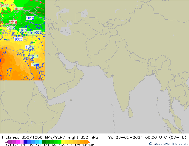 Espesor 850-1000 hPa Arpege-eu dom 26.05.2024 00 UTC