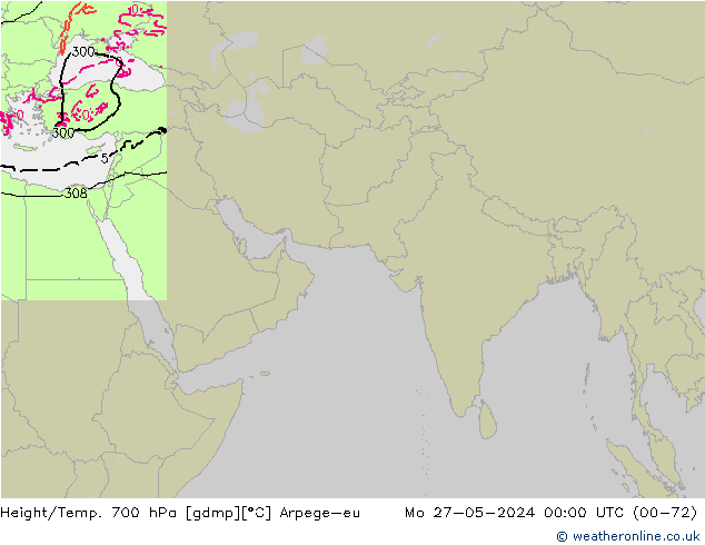Height/Temp. 700 hPa Arpege-eu Mo 27.05.2024 00 UTC
