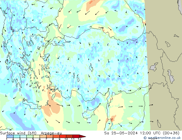 ве�Bе�@ 10 m (bft) Arpege-eu сб 25.05.2024 12 UTC