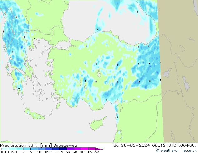 Precipitation (6h) Arpege-eu Su 26.05.2024 12 UTC