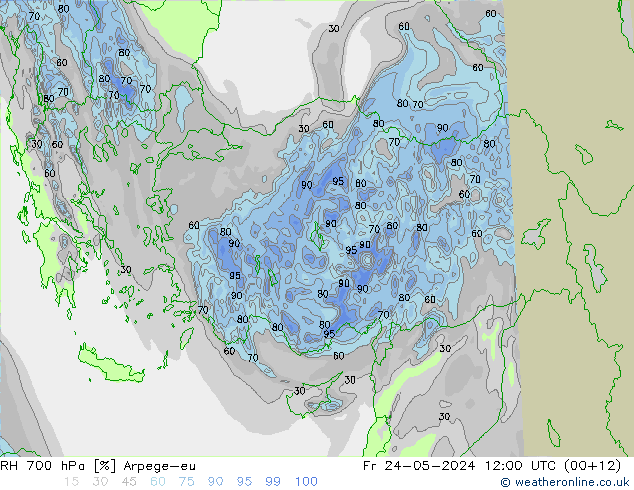 RH 700 hPa Arpege-eu Fr 24.05.2024 12 UTC