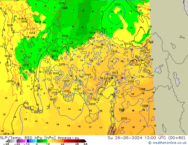 SLP/Temp. 850 hPa Arpege-eu Su 26.05.2024 12 UTC