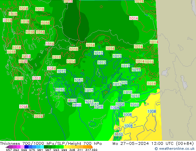 700-1000 hPa Kalınlığı Arpege-eu Pzt 27.05.2024 12 UTC