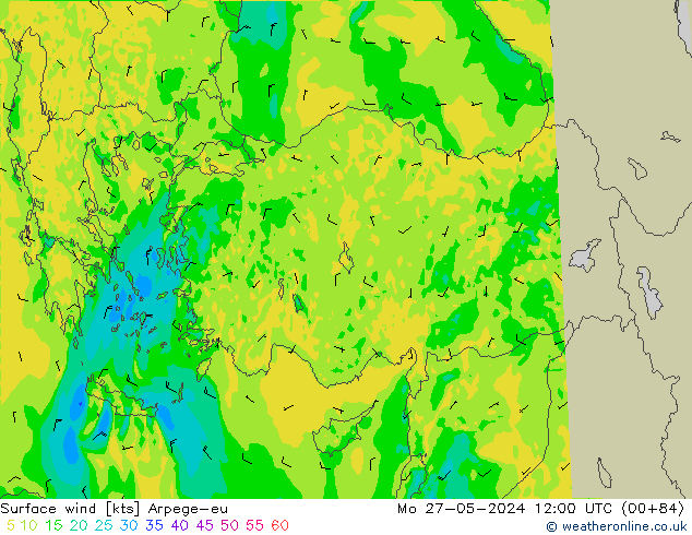 Vento 10 m Arpege-eu Seg 27.05.2024 12 UTC