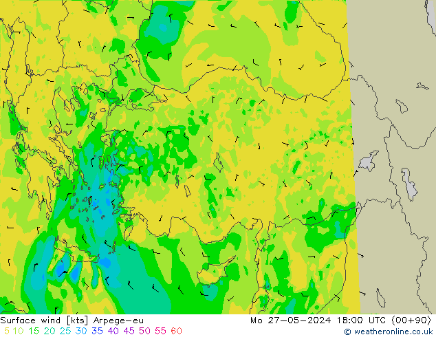 Surface wind Arpege-eu Mo 27.05.2024 18 UTC