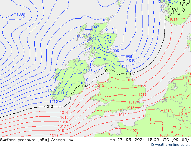 Luchtdruk (Grond) Arpege-eu ma 27.05.2024 18 UTC