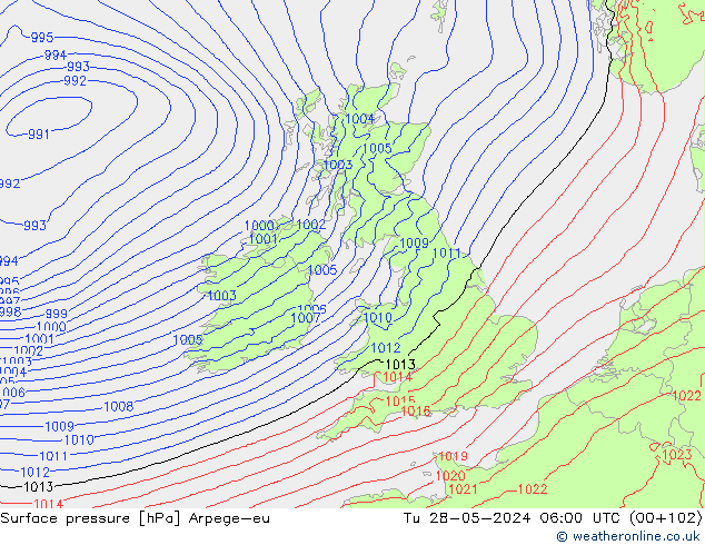 Surface pressure Arpege-eu Tu 28.05.2024 06 UTC