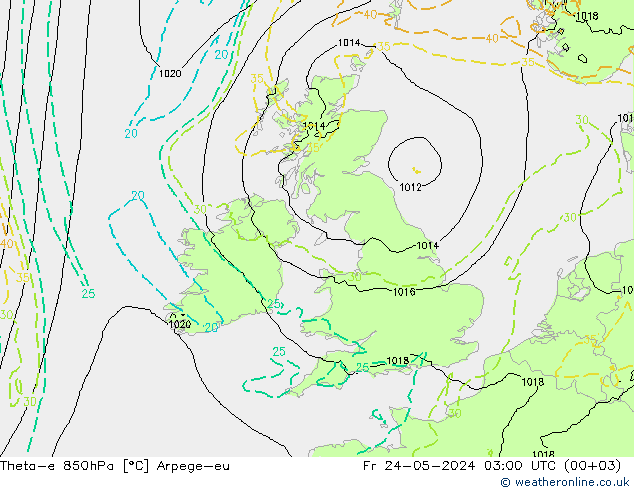 Theta-e 850hPa Arpege-eu Fr 24.05.2024 03 UTC