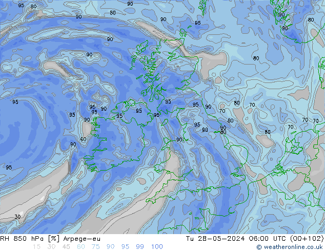 850 hPa Nispi Nem Arpege-eu Sa 28.05.2024 06 UTC