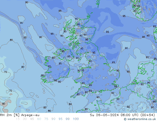 RH 2m Arpege-eu Su 26.05.2024 06 UTC