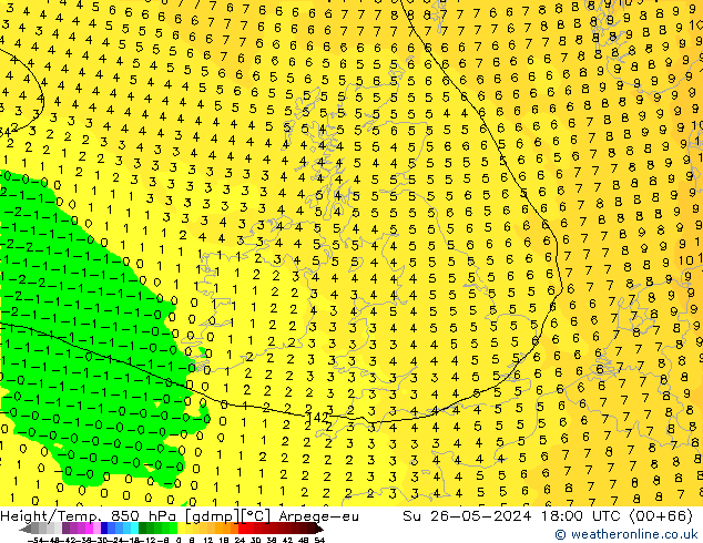 Height/Temp. 850 hPa Arpege-eu So 26.05.2024 18 UTC