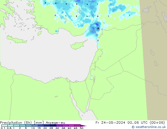 Precipitação (6h) Arpege-eu Sex 24.05.2024 06 UTC