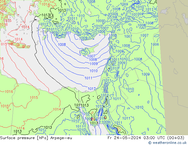 Pressione al suolo Arpege-eu ven 24.05.2024 03 UTC