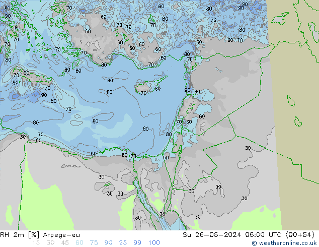 RH 2m Arpege-eu nie. 26.05.2024 06 UTC