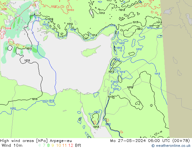 High wind areas Arpege-eu пн 27.05.2024 06 UTC