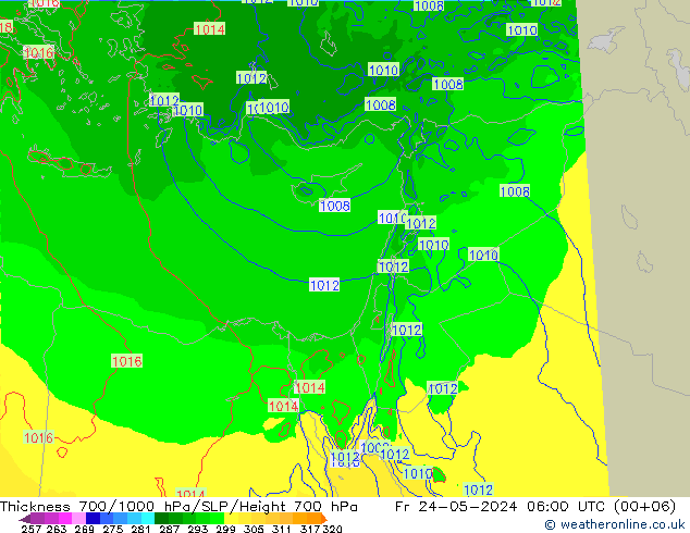 Thck 700-1000 hPa Arpege-eu pt. 24.05.2024 06 UTC