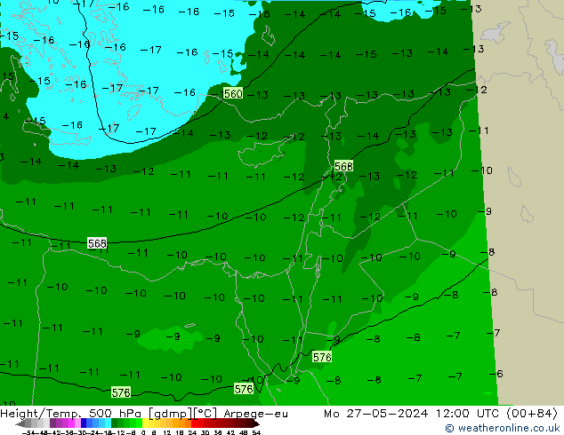 Height/Temp. 500 hPa Arpege-eu Mo 27.05.2024 12 UTC