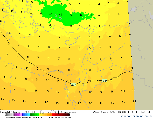 Height/Temp. 700 hPa Arpege-eu Sex 24.05.2024 06 UTC