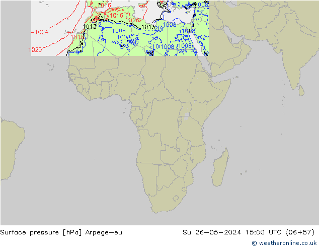 Pressione al suolo Arpege-eu dom 26.05.2024 15 UTC