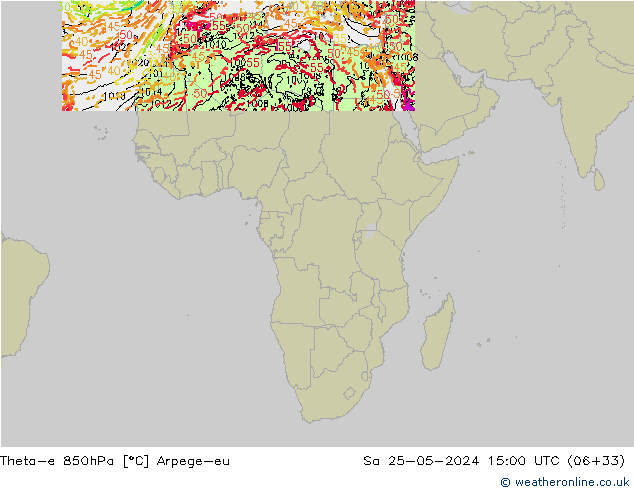 Theta-e 850hPa Arpege-eu So 25.05.2024 15 UTC