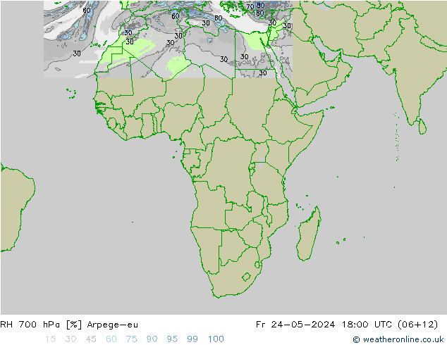 RH 700 hPa Arpege-eu Fr 24.05.2024 18 UTC