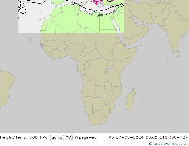 Height/Temp. 700 hPa Arpege-eu Mo 27.05.2024 06 UTC