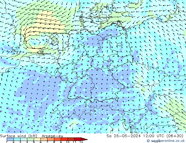 Viento 10 m (bft) Arpege-eu sáb 25.05.2024 12 UTC