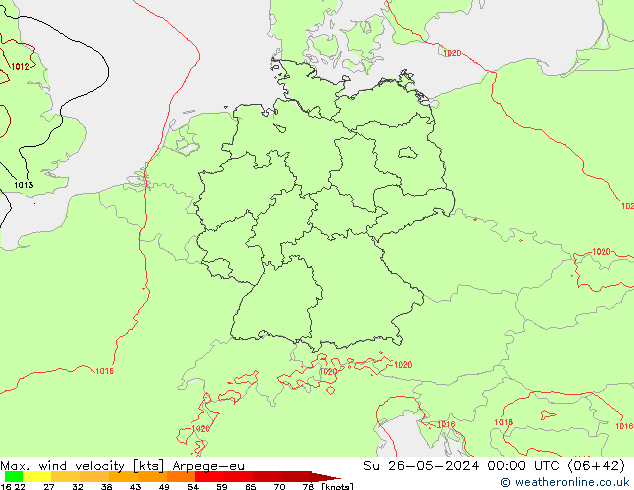 Max. wind velocity Arpege-eu dim 26.05.2024 00 UTC