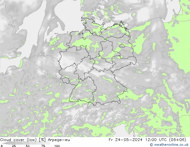 Cloud cover (low) Arpege-eu Fr 24.05.2024 12 UTC