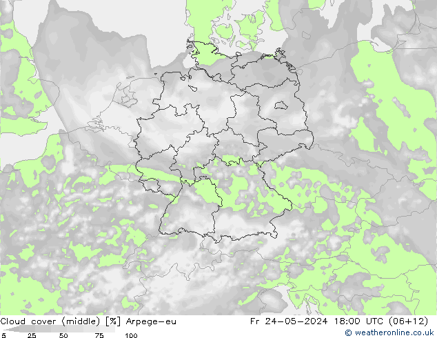 Cloud cover (middle) Arpege-eu Fr 24.05.2024 18 UTC