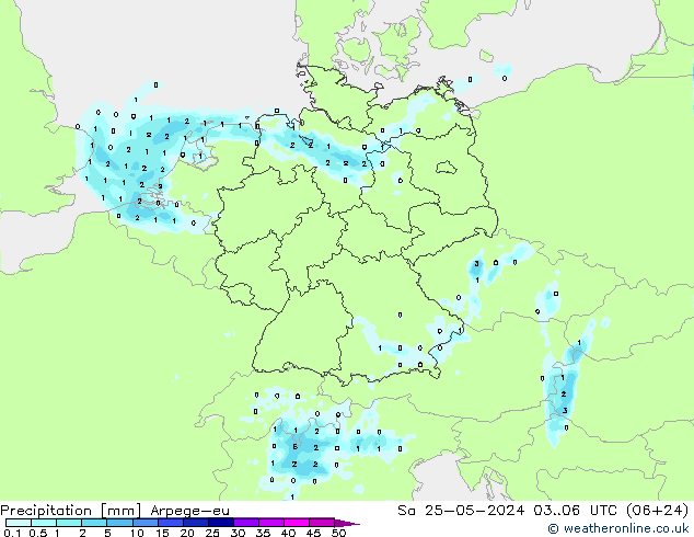 Niederschlag Arpege-eu Sa 25.05.2024 06 UTC