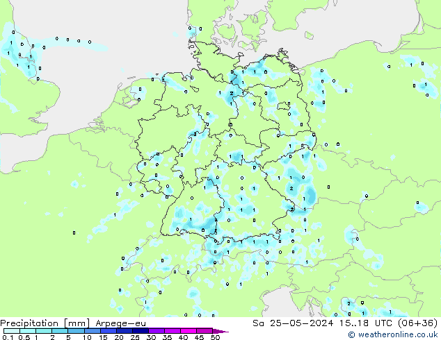 Srážky Arpege-eu So 25.05.2024 18 UTC